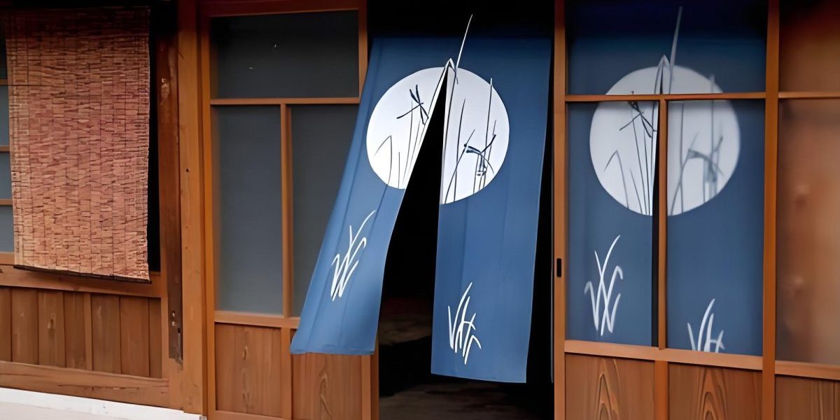 Traditional Japanese door curtain in a traditional tatami room