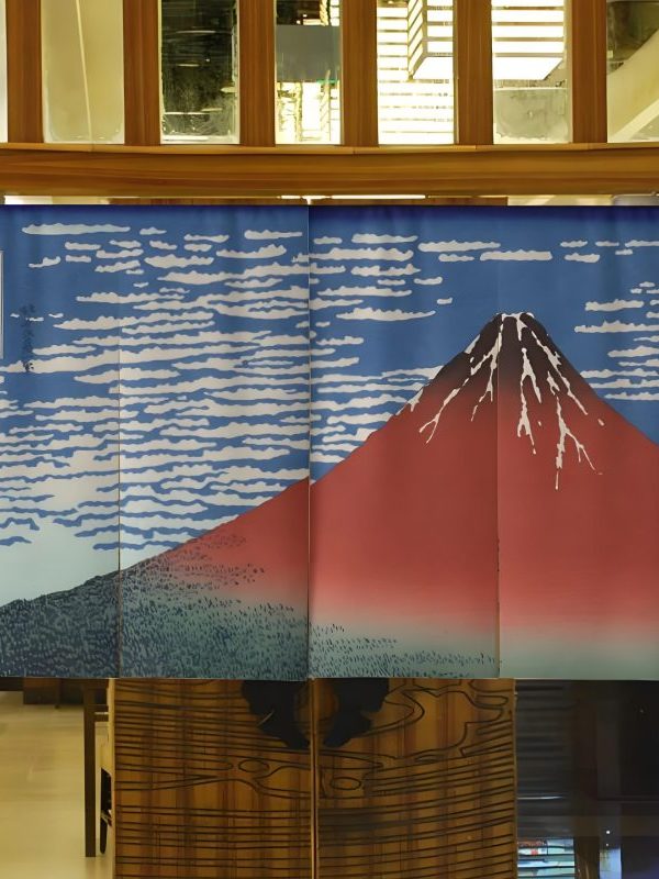 Intricately designed Japanese door curtain with traditional patterns